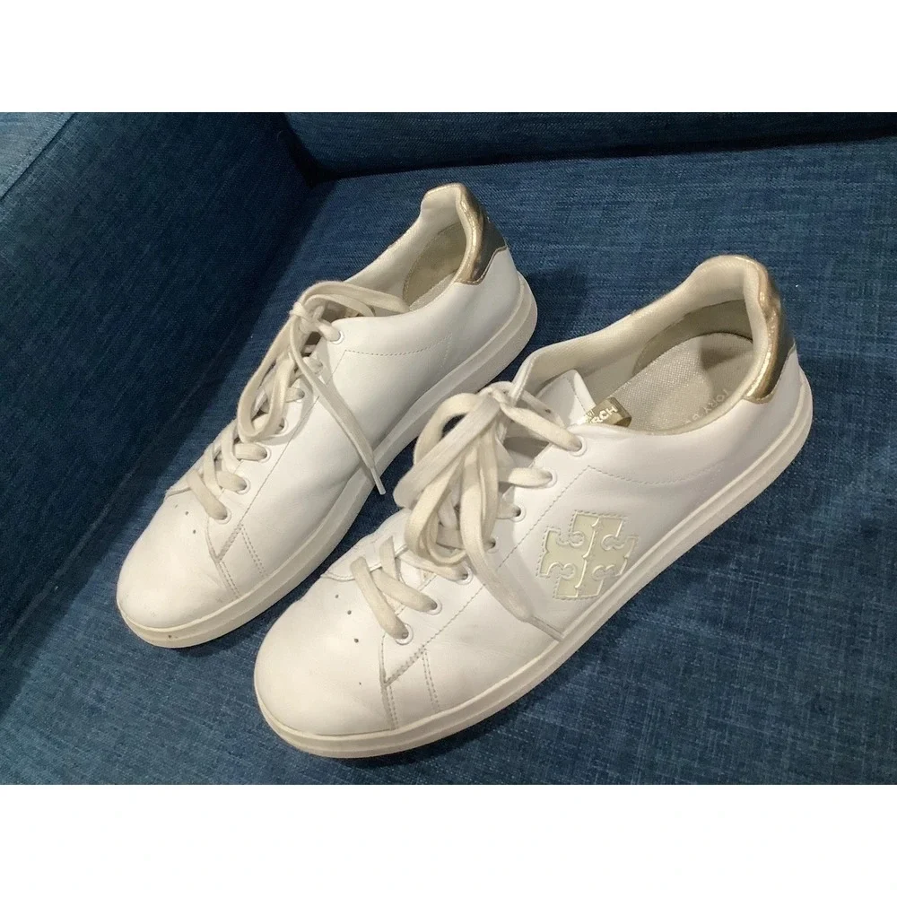 New TORY BURCH DOUBLE T HOWELL COURT SNEAKER WHITE SIZE 13 M
